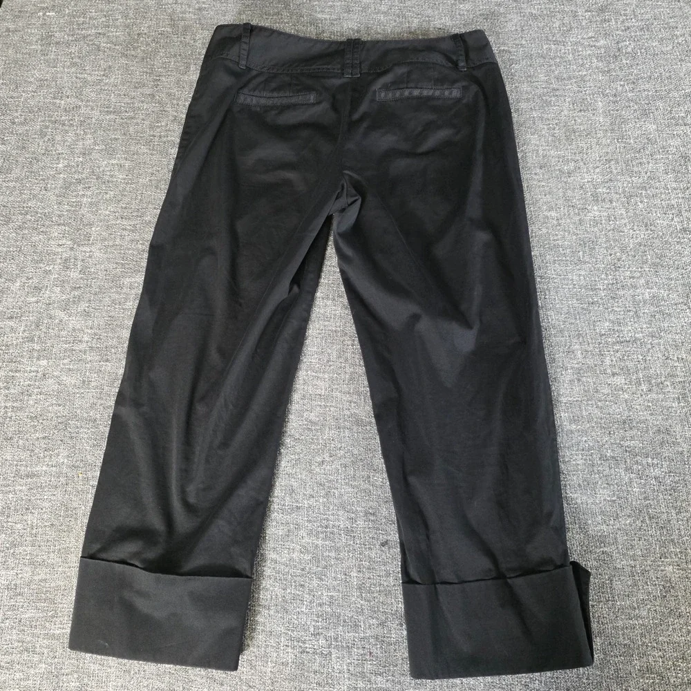 White House Black Market Black Crop Leg Pants Button Cuff Stretch Cotton Size 6
